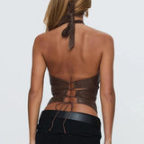 Litlookz Studio Y2K Faux Leather Halter Top, view 2