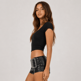Litlookz Studio Y2K Faux Leather Studded Belt Shorts, view 2