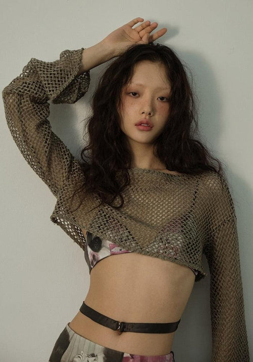 Litlookz Studio Y2K Fishnet Crop Shrug Sweater