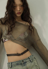 Litlookz Studio Y2K Fishnet Crop Shrug Sweater, view 2