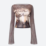 Litlookz Studio Y2K Fishnet Sleeve Mesh Top, view 3