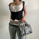 Litlookz Studio Y2K Fitted Button Up Vest, view 4