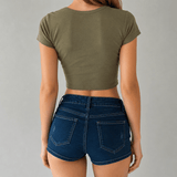 Litlookz Studio Y2K Fitted Denim Mini Shorts, view 2