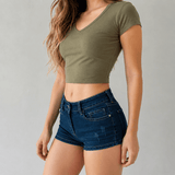 Litlookz Studio Y2K Fitted Denim Mini Shorts, view 3