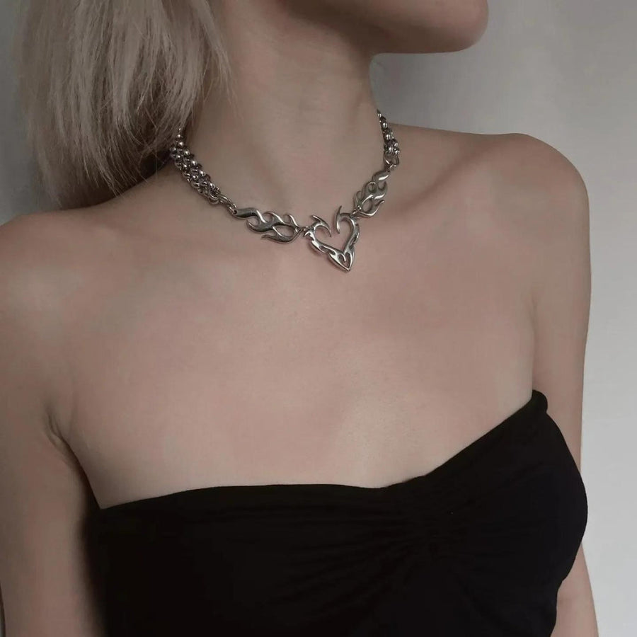 Litlookz Studio Y2K Flaming Heart Necklace