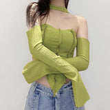 Litlookz Studio Y2K Flare Sleeved Halter Top, view 2