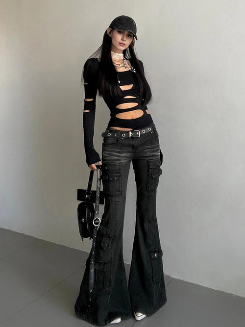 Litlookz Studio Y2K Flared Cargo Jeans