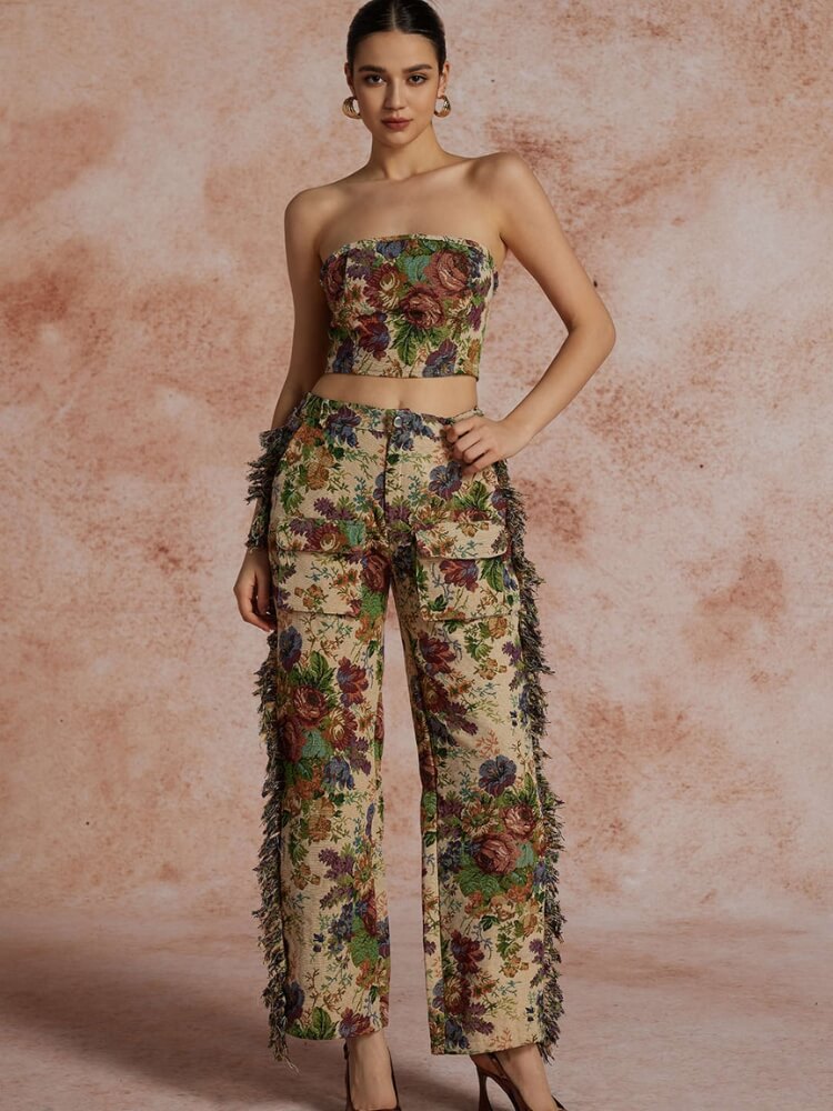 Litlookz Studio Y2K Floral Bustier & Pants Two Piece Set