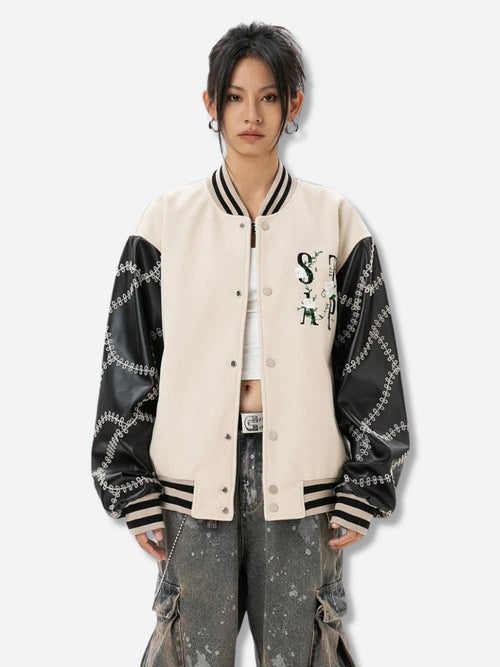 Litlookz Studio Y2K Floral Embroidered Bomber Jacket