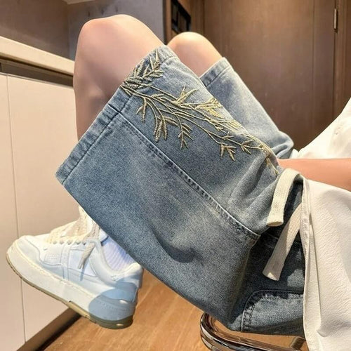 Litlookz Studio Y2K Floral Embroidered Denim Shorts