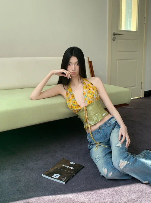 Litlookz Studio Y2K Floral Halter Crop Top