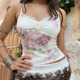 Litlookz Studio Y2K Floral Lace Trim Mesh Top, view 2