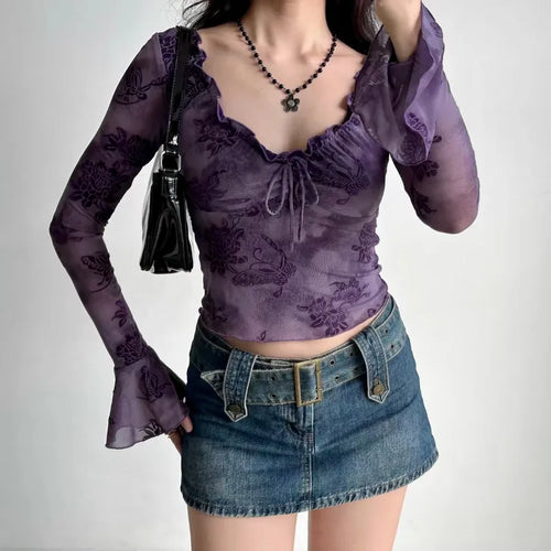 Litlookz Studio Y2K Floral Purple Top