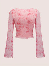 Litlookz Studio Y2K Floral Tie Front Bow Top, view 2