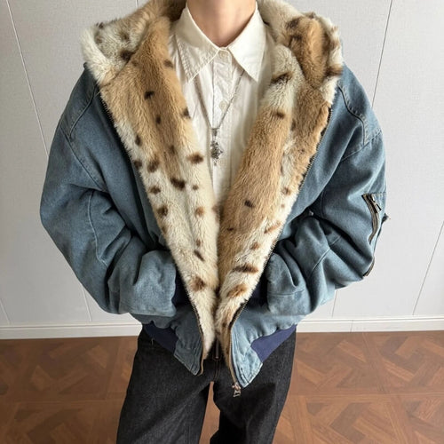 Litlookz Studio Y2K Fur Lined Hooded Denim Jacket