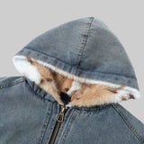 Litlookz Studio Y2K Fur Lined Hooded Denim Jacket, view 5