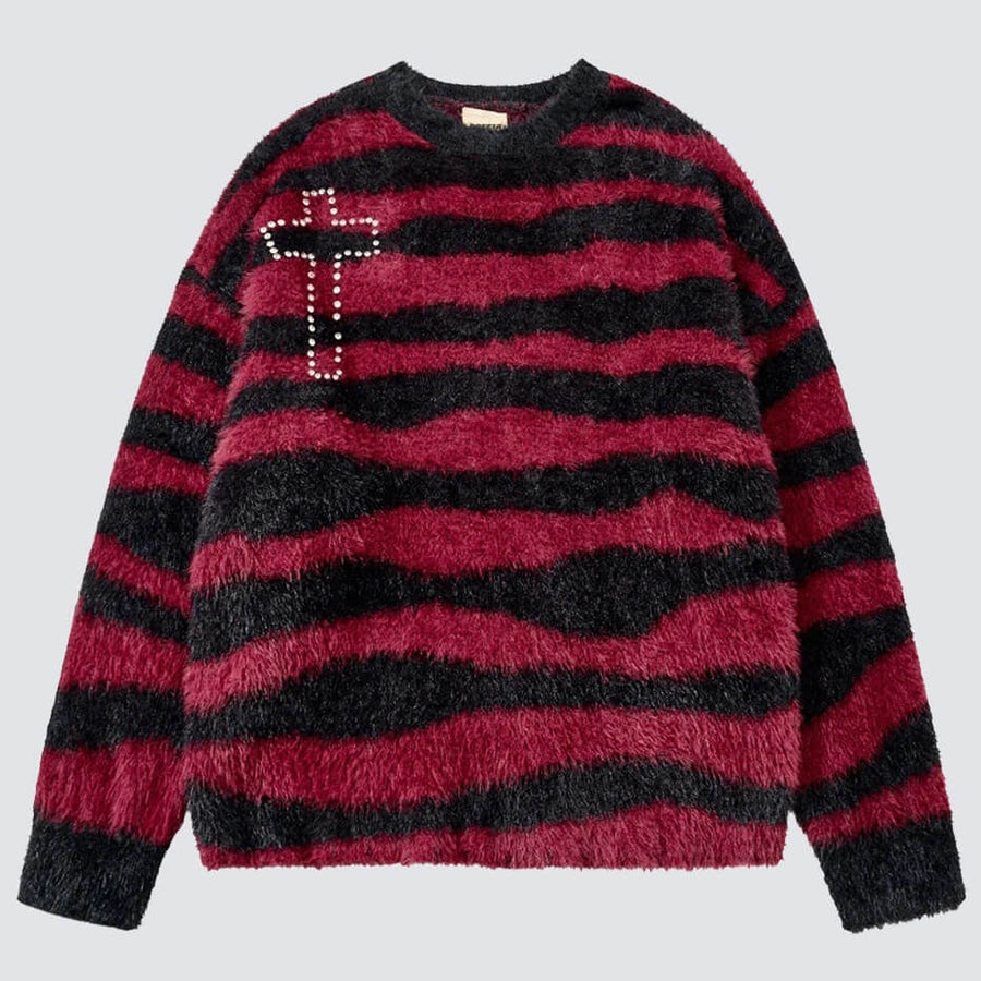 Litlookz Studio Y2K Fuzzy Cross Sweater