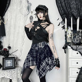 Litlookz Studio Y2K Goth Asymmetrical Plaid Skirt, view 5