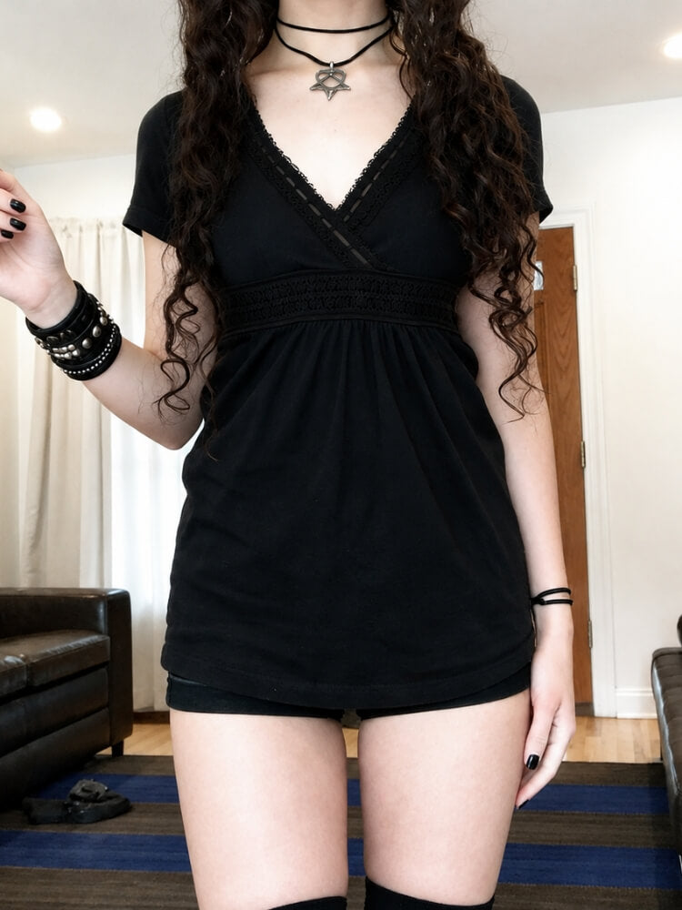 Litlookz Studio Y2K Goth Babydoll Top