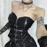 Litlookz Studio Y2K Goth Buckle Zip Up Top, view 3
