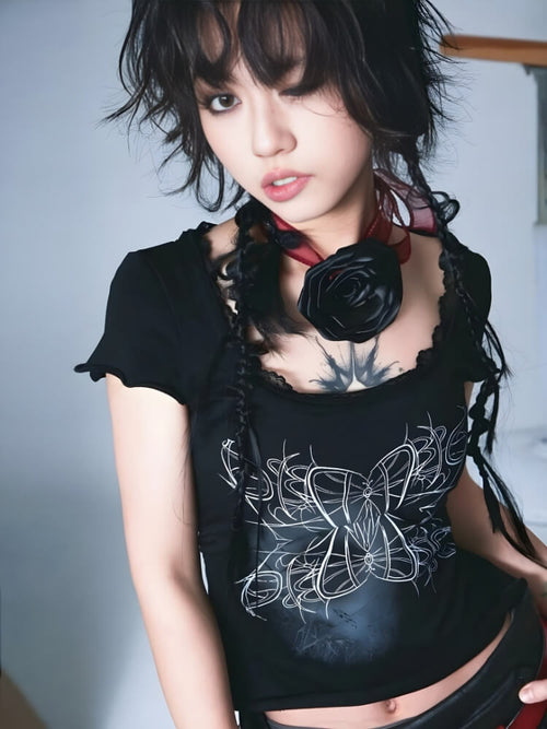 Litlookz Studio Y2K Goth Butterfly Print Tee