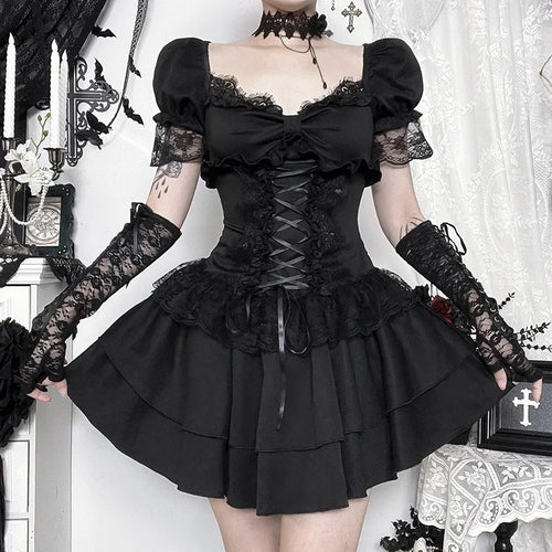 Litlookz Studio Y2K Goth Corset Layered Mini Dress
