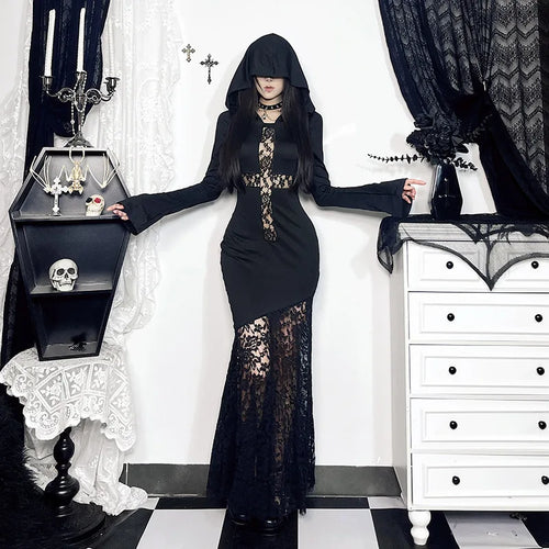 Litlookz Studio Y2K Goth Cross Hooded Maxi Dress