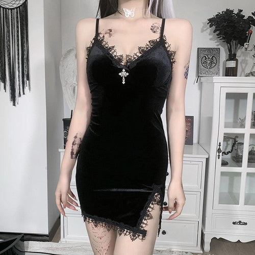 Litlookz Studio Y2K Goth Cross Mini Dress