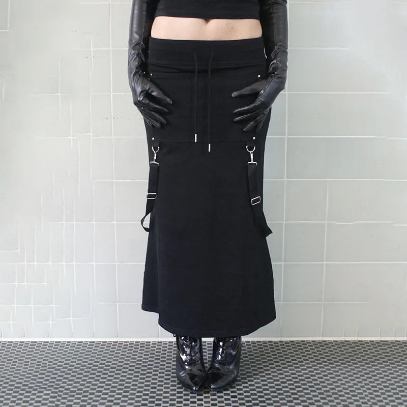 Litlookz Studio Y2K Goth Drawstring Midi Skirt