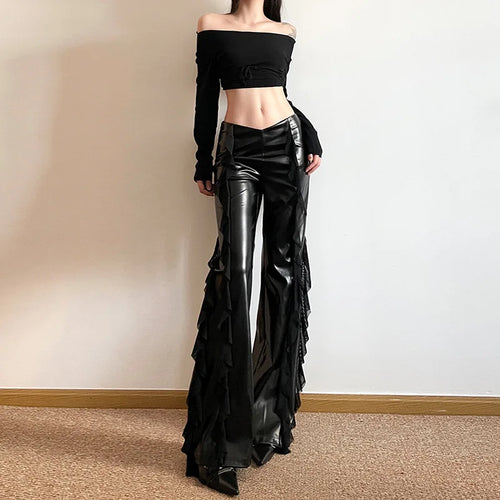 Litlookz Studio Y2K Goth Faux Leather Flare Pants
