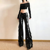 Litlookz Studio Y2K Goth Faux Leather Flare Pants, view 3