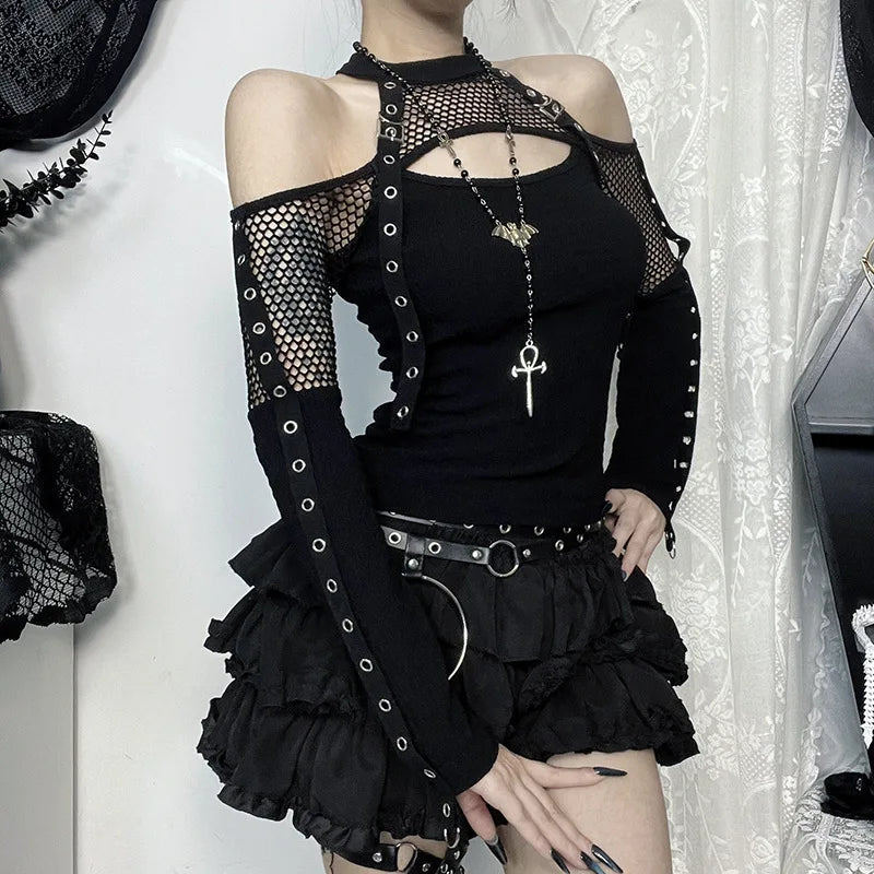 Litlookz Studio Y2K Goth Fishnet Cut Out Top