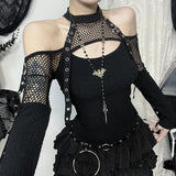 Litlookz Studio Y2K Goth Fishnet Cut Out Top, view 3