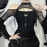 Litlookz Studio Y2K Goth Fishnet Cut Out Top, view 4