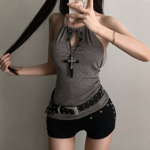 Litlookz Studio Y2K Goth Grommet Halter Top
