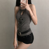 Litlookz Studio Y2K Goth Grommet Halter Top, view 2