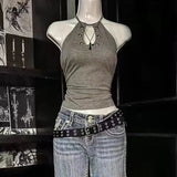 Litlookz Studio Y2K Goth Grommet Halter Top, view 3