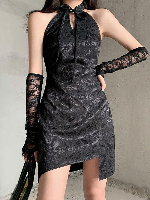 Litlookz Studio Y2K Goth Halter Mini Dress