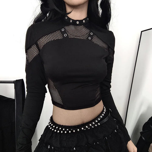 Litlookz Studio Y2K Goth High Neck Fishnet Top