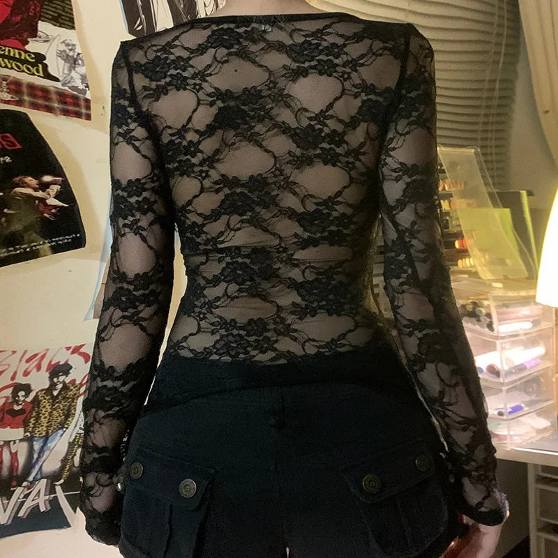 Litlookz Studio Y2K Goth Lace Back Top