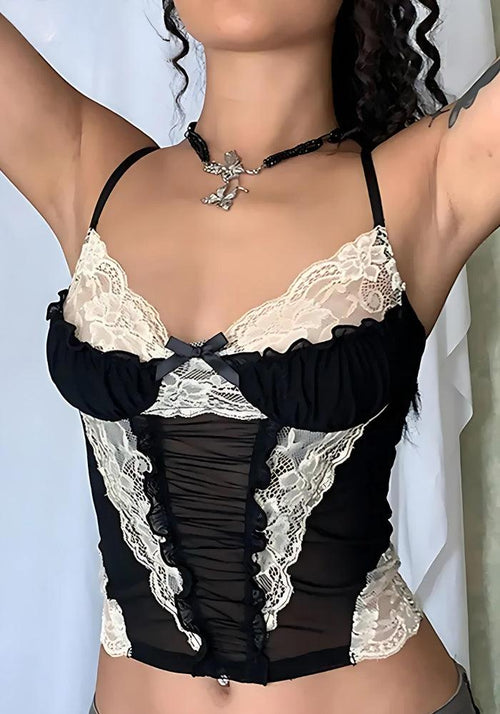Litlookz Studio Y2K Goth Lace Sheer Cropped Top