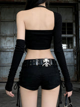 Litlookz Studio Y2K Goth Lace Up Micro Shorts, view 2