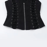 Litlookz Studio Y2K Goth Lace Up Zip Top, view 6