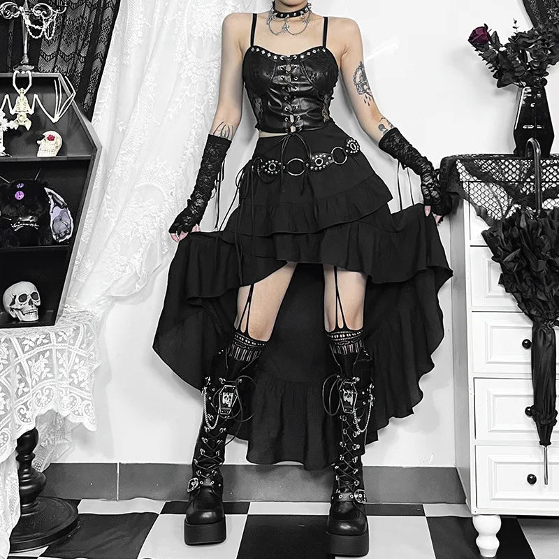 Litlookz Studio Y2K Goth Layered Asymmetrical Maxi Skirt
