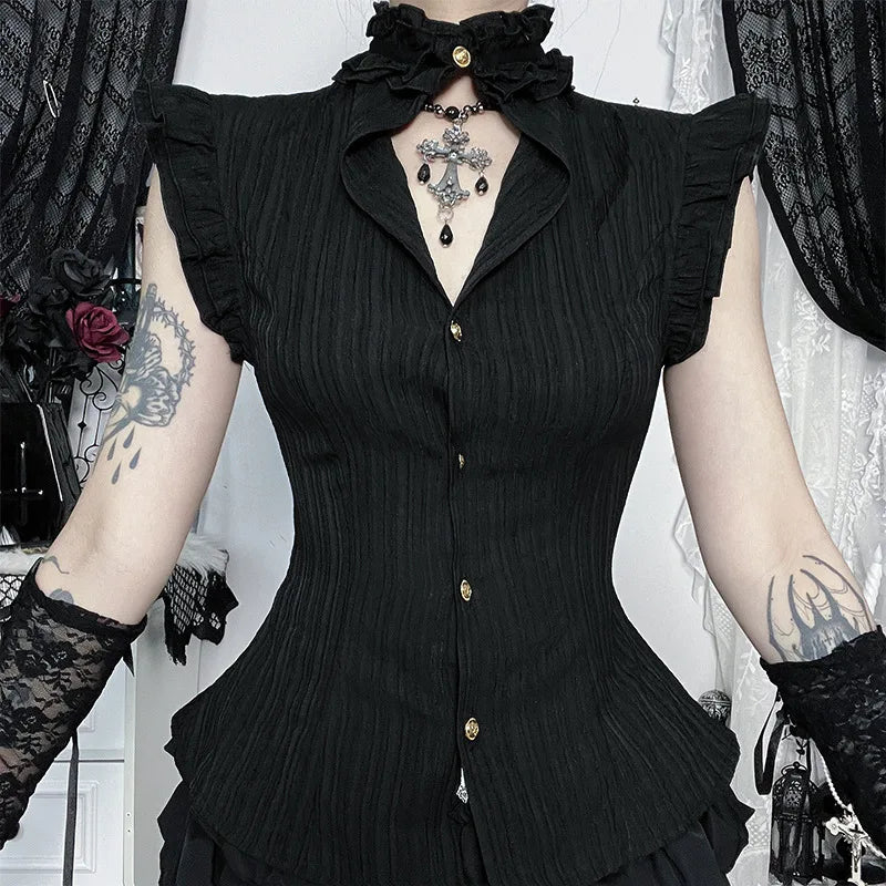 Litlookz Studio Y2K Goth Pleated Fitted Shirt