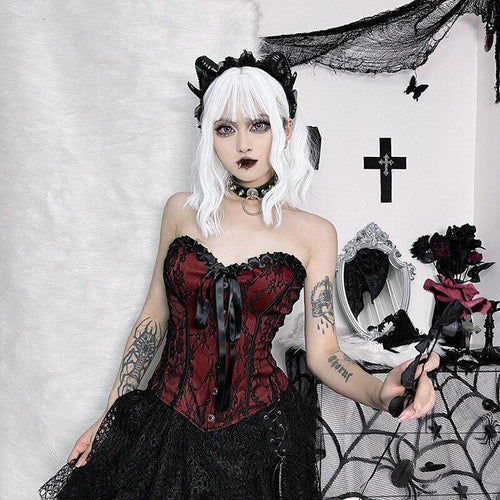 Litlookz Studio Y2K Goth Ribbon Detailed Corset Top