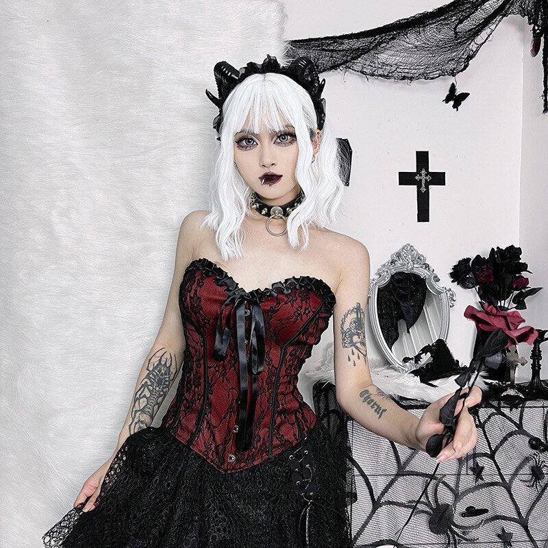 Litlookz Studio Y2K Goth Ribbon Detailed Corset Top