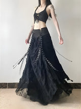 Litlookz Studio Y2K Goth Ruched Maxi Skirt, view 3