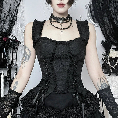 Litlookz Studio Y2K Goth Ruffled Corset Top