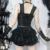 Litlookz Studio Y2K Goth Ruffled Corset Top, view 2